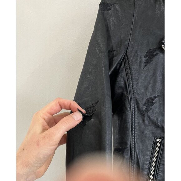 SAMANTHA SIPOS Black Ribbed 100% Leather Biker Cropped Jacket Extra Small AS IS - Picture 6 of 7